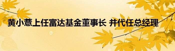 黄小薏上任富达基金董事长 并代任总经理