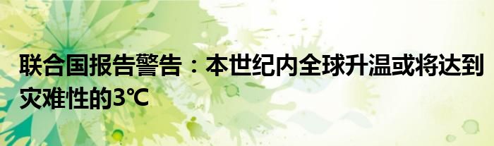 联合国报告警告:本世纪内全球升温或将达到灾难性的3℃