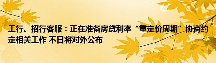 工行、招行客服:正在准备房贷利率“重定价周期”协商约定相关工作 不日将对外公布