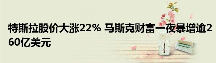 特斯拉股价大涨22% 马斯克财富一夜暴增逾260亿美元
