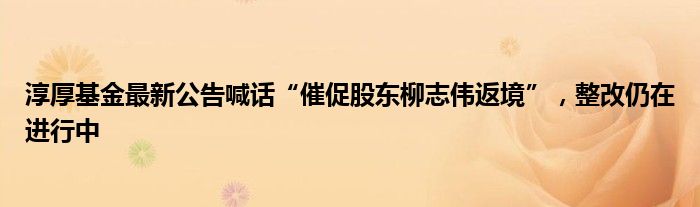 淳厚基金最新公告喊话“催促股东柳志伟返境”,整改仍在进行中