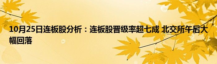 10月25日连板股分析:连板股晋级率超七成 北交所午后大幅回落