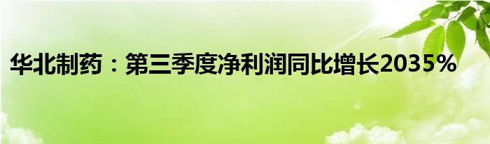 华北制药:第三季度净利润同比增长2035%