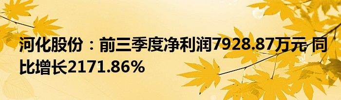 河化股份:前三季度净利润7928.87万元 同比增长2171.86%