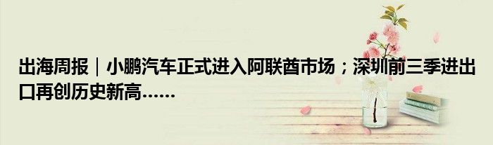 出海周报｜小鹏汽车正式进入阿联酋市场；深圳前三季进出口再创历史新高……