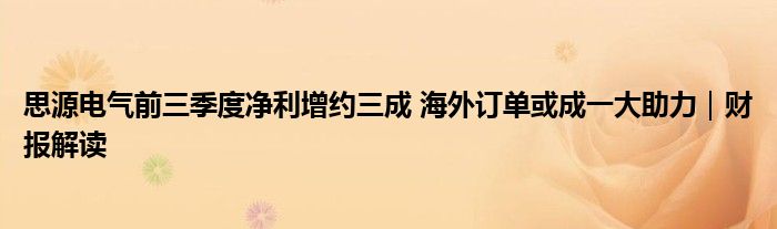 思源电气前三季度净利增约三成 海外订单或成一大助力|财报解读