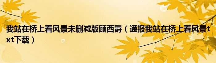 我站在桥上看风景未删减版顾西爵(通报我站在桥上看风景txt下载)