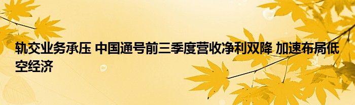 轨交业务承压 中国通号前三季度营收净利双降 加速布局低空经济