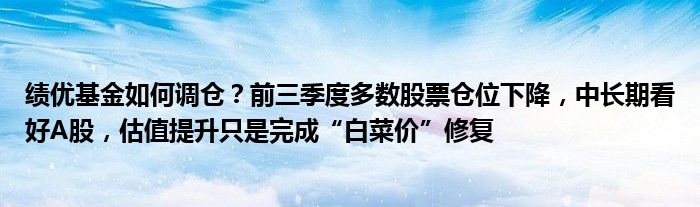 绩优基金如何调仓？前三季度多数股票仓位下降，中长期看好A股，估值提升只是完成“白菜价”修复