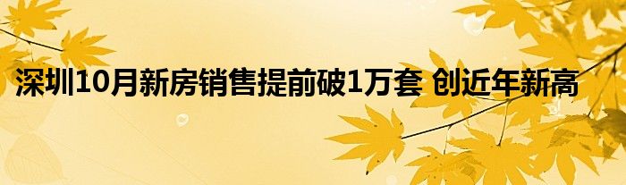 深圳10月新房销售提前破1万套 创近年新高