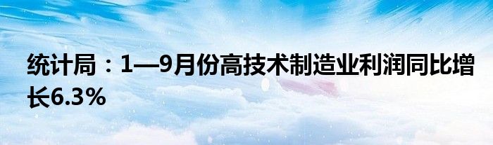 统计局:1—9月份高技术制造业利润同比增长6.3%