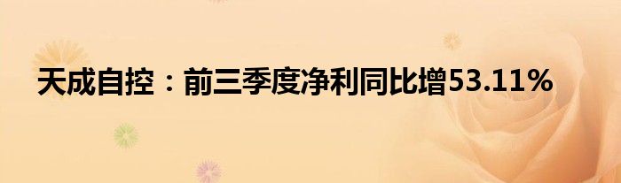 天成自控:前三季度净利同比增53.11%
