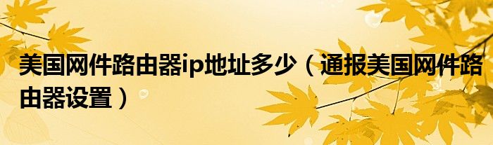 美国网件路由器ip地址多少(通报美国网件路由器设置)