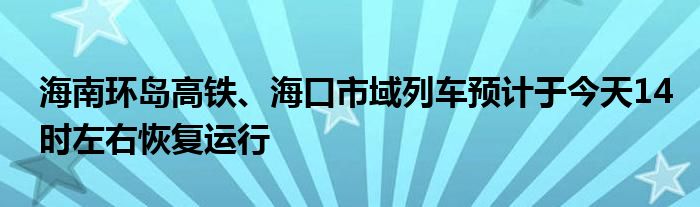 海南环岛高铁、海口市域列车预计于今天14时左右恢复运行
