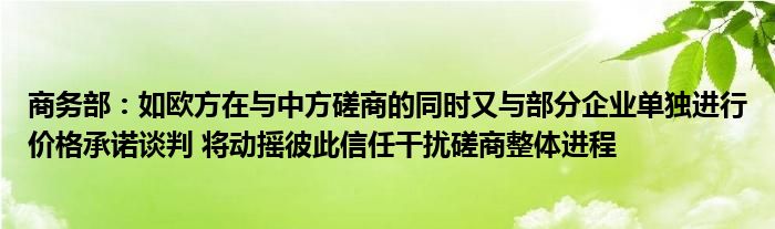 商务部：如欧方在与中方磋商的同时又与部分企业单独进行价格承诺谈判 将动摇彼此信任干扰磋商整体进程