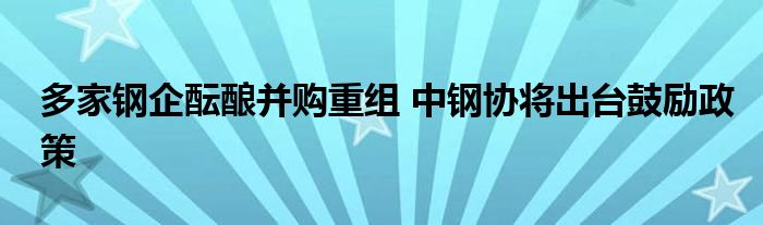 多家钢企酝酿并购重组 中钢协将出台鼓励政策
