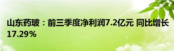 山东药玻：前三季度净利润7.2亿元 同比增长17.29%