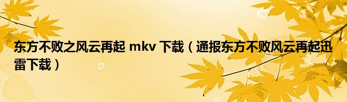 东方不败之风云再起 mkv 下载(通报东方不败风云再起迅雷下载)