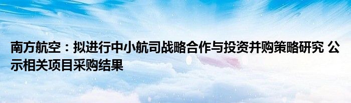 南方航空：拟进行中小航司战略合作与投资并购策略研究 公示相关项目采购结果