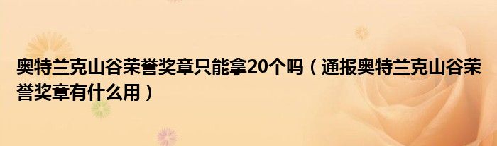 奥特兰克山谷荣誉奖章只能拿20个吗(通报奥特兰克山谷荣誉奖章有什么用)