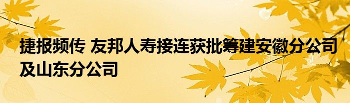捷报频传 友邦人寿接连获批筹建安徽分公司及山东分公司