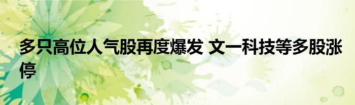 多只高位人气股再度爆发 文一科技等多股涨停