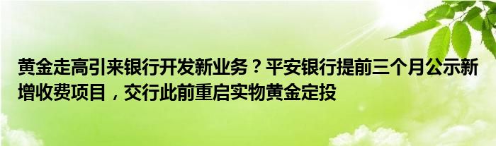 黄金走高引来银行开发新业务？平安银行提前三个月公示新增收费项目，交行此前重启实物黄金定投