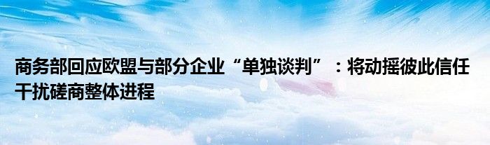 商务部回应欧盟与部分企业“单独谈判”：将动摇彼此信任 干扰磋商整体进程