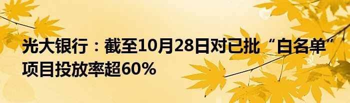 光大银行：截至10月28日对已批“白名单”项目投放率超60%
