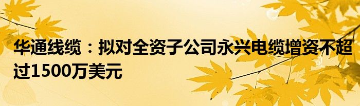 华通线缆：拟对全资子公司永兴电缆增资不超过1500万美元