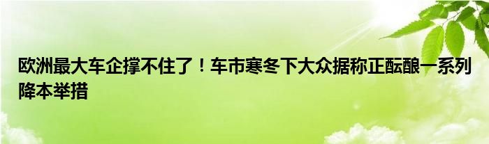 欧洲最大车企撑不住了!车市寒冬下大众据称正酝酿一系列降本举措