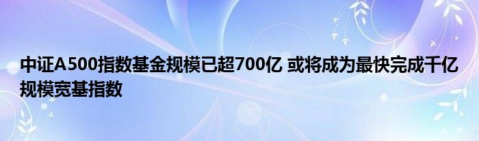 中证A500指数基金规模已超700亿 或将成为最快完成千亿规模宽基指数