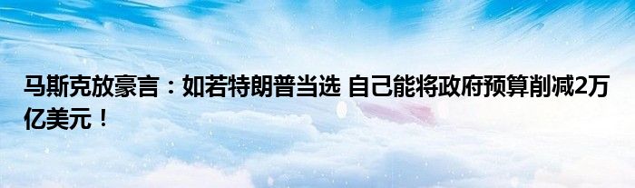 马斯克放豪言:如若特朗普当选 自己能将政府预算削减2万亿美元!