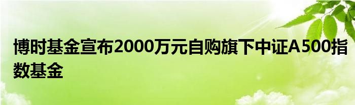 博时基金宣布2000万元自购旗下中证A500指数基金