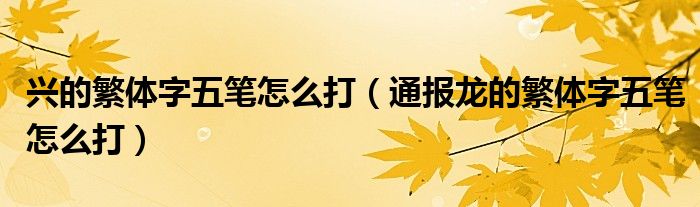 兴的繁体字五笔怎么打(通报龙的繁体字五笔怎么打)