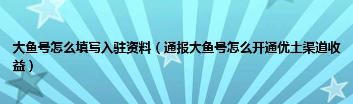 大鱼号怎么填写入驻资料(通报大鱼号怎么开通优土渠道收益)