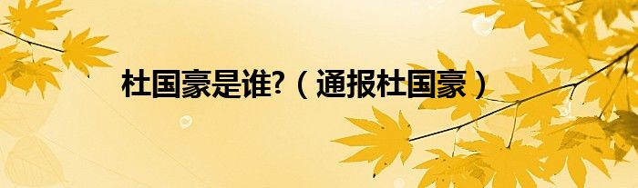 杜国豪是谁?(通报杜国豪)