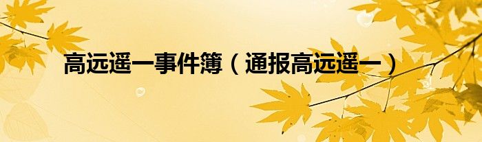 高远遥一事件簿(通报高远遥一)